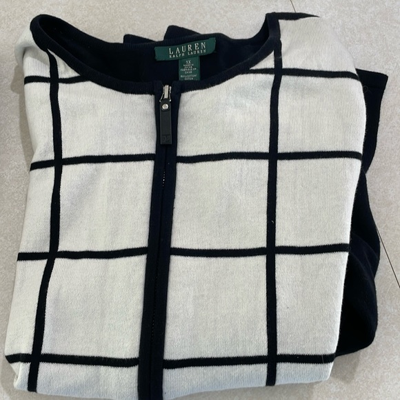 Lauren Ralph Lauren Black White Plaid Zip Up Jacket Sweater Cardigan 1X.‎ - Picture 6 of 6